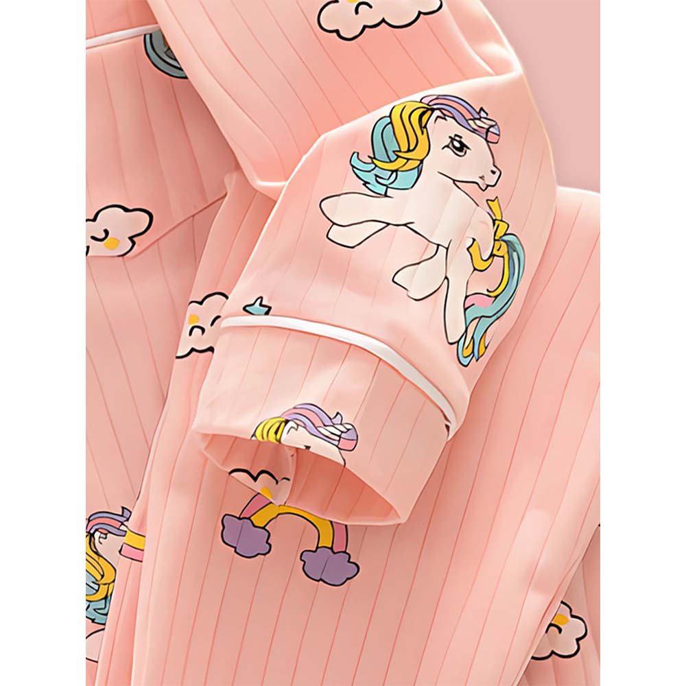 Bright Pink Unicorn & Rainbow print soft cotton Kids nightsuit