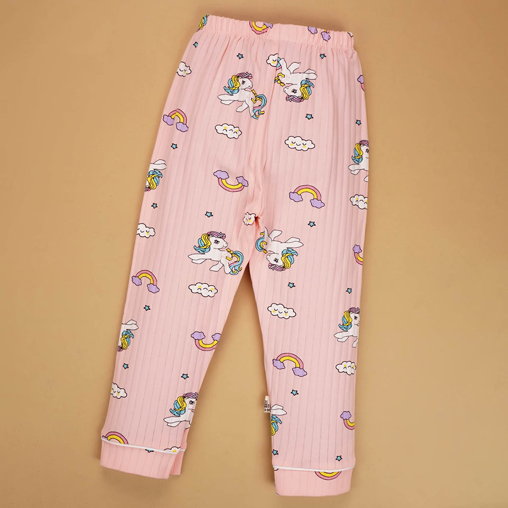 Bright Pink Unicorn & Rainbow print soft cotton Kids nightsuit