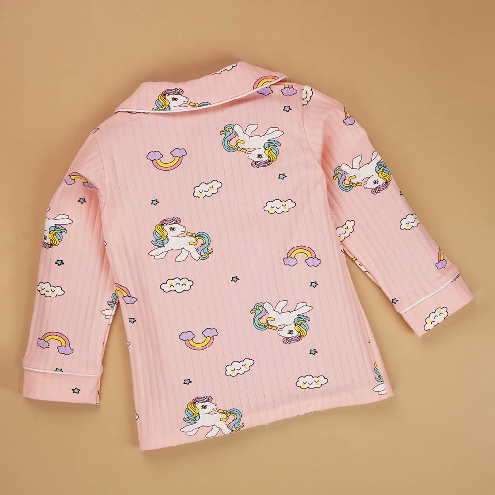 Bright Pink Unicorn & Rainbow print soft cotton Kids nightsuit