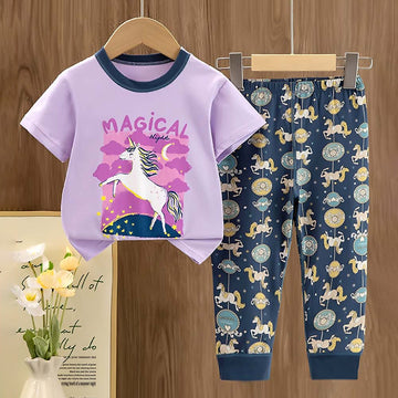 Magical Unicorn soft Cotton Joggers Nightsuit set for Kids