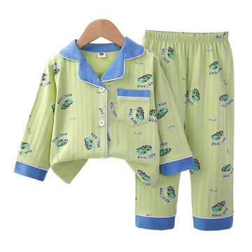 Green vintage Cars print soft Cotton Kids Nightsuit