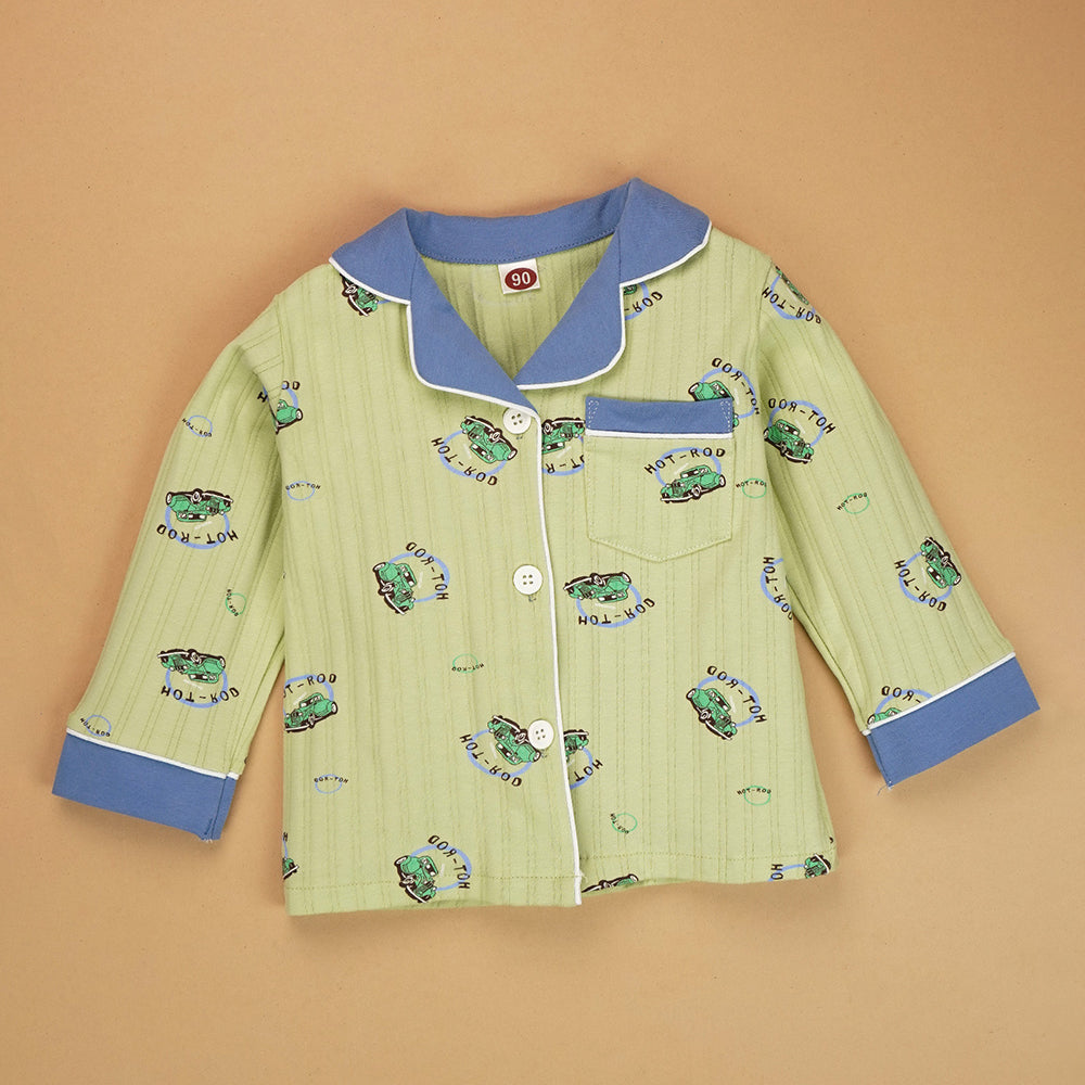Green vintage Cars print soft Cotton Kids Nightsuit