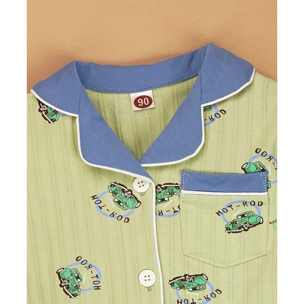 Green vintage Cars print soft Cotton Kids Nightsuit