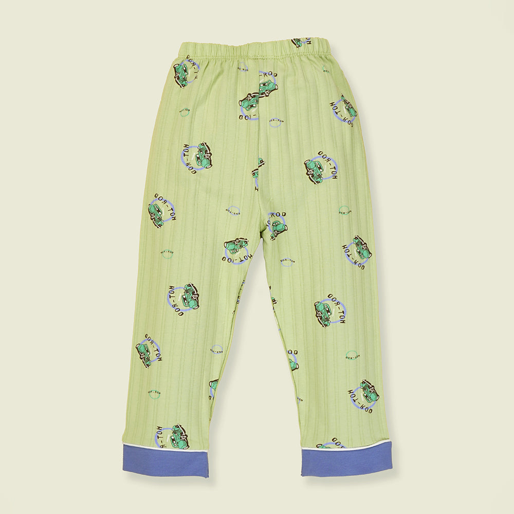 Green vintage Cars print soft Cotton Kids Nightsuit
