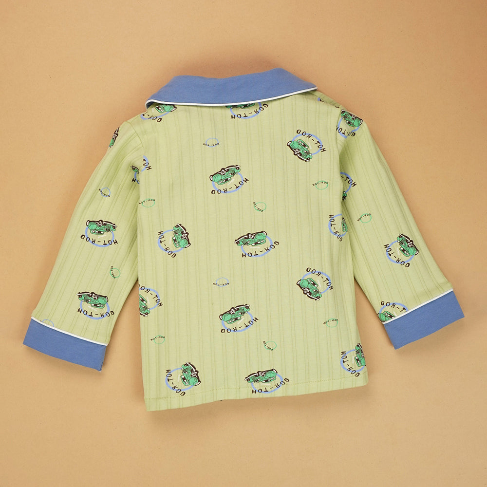 Green vintage Cars print soft Cotton Kids Nightsuit