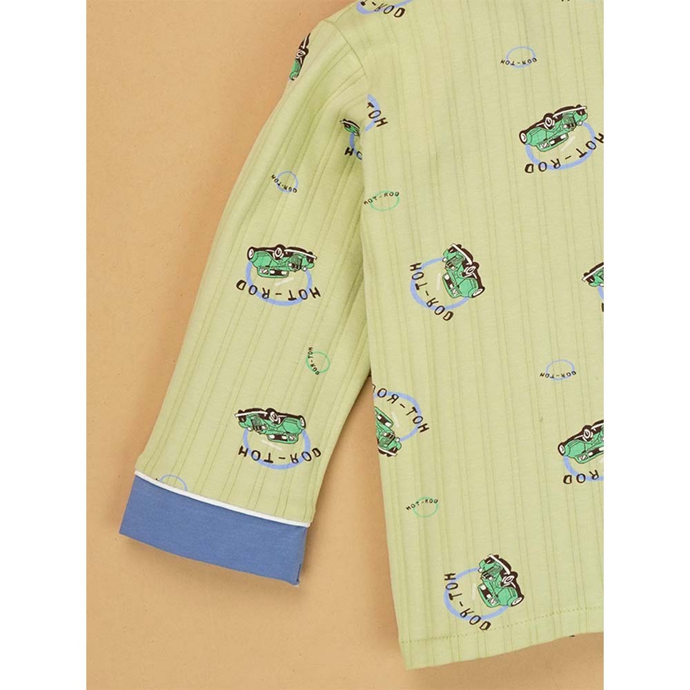 Green vintage Cars print soft Cotton Kids Nightsuit