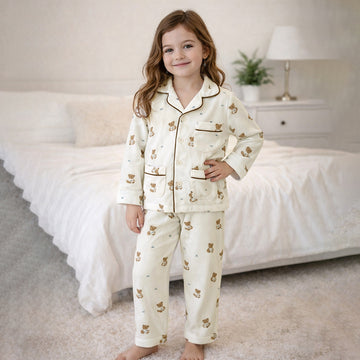 Bear with Bow,Soft Fleece Winter Nightsuit Set for Kids & Teens