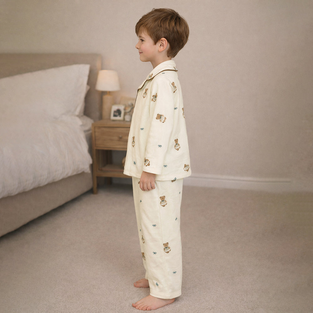 Bear with Bow,Soft Fleece Winter Nightsuit Set for Kids & Teens