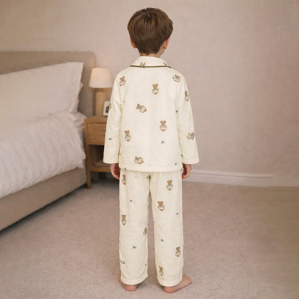 Bear with Bow,Soft Fleece Winter Nightsuit Set for Kids & Teens