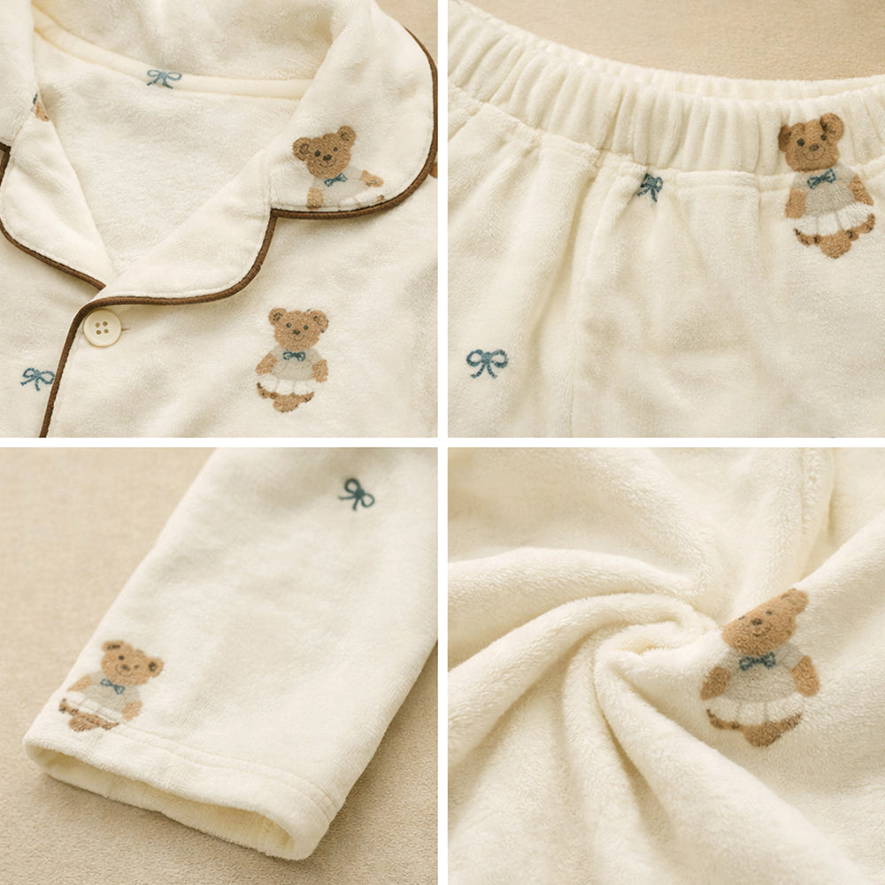 Bear with Bow,Soft Fleece Winter Nightsuit Set for Kids & Teens