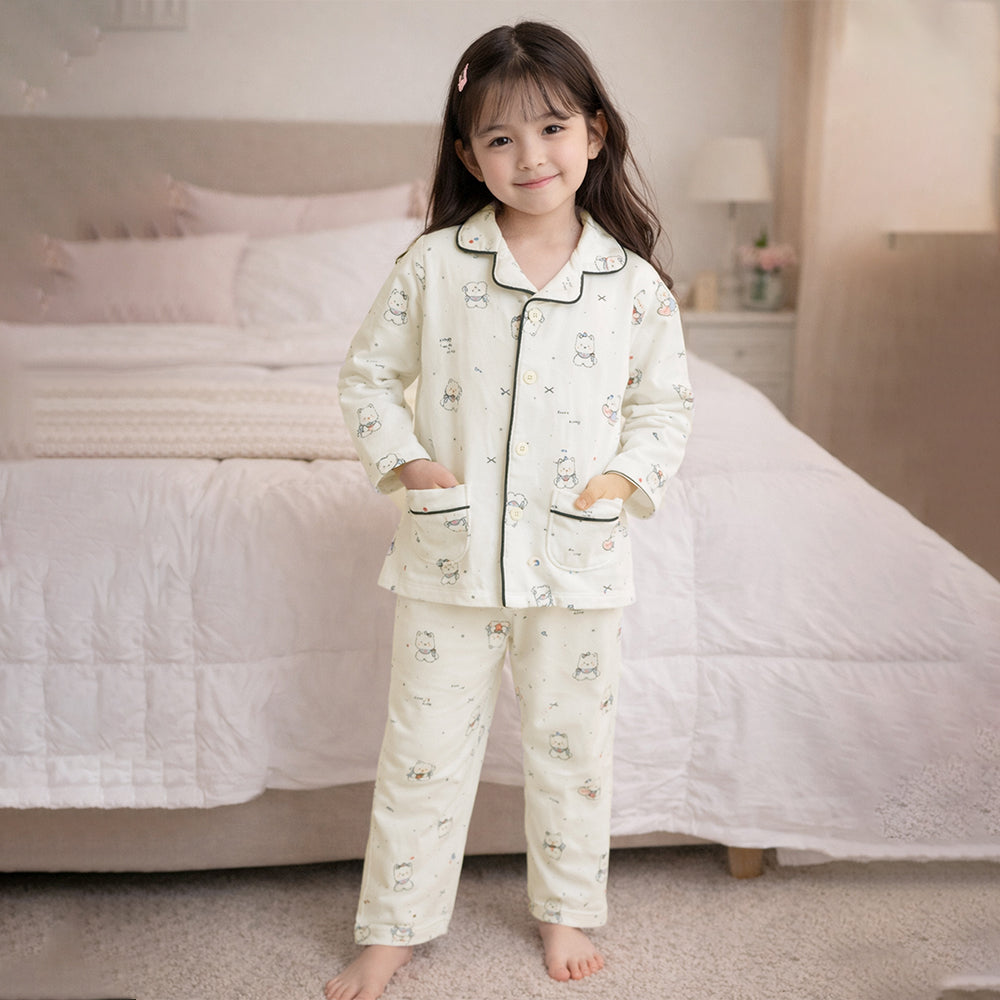 Kittens holding Heart Soft Winter Nightsuit for kids