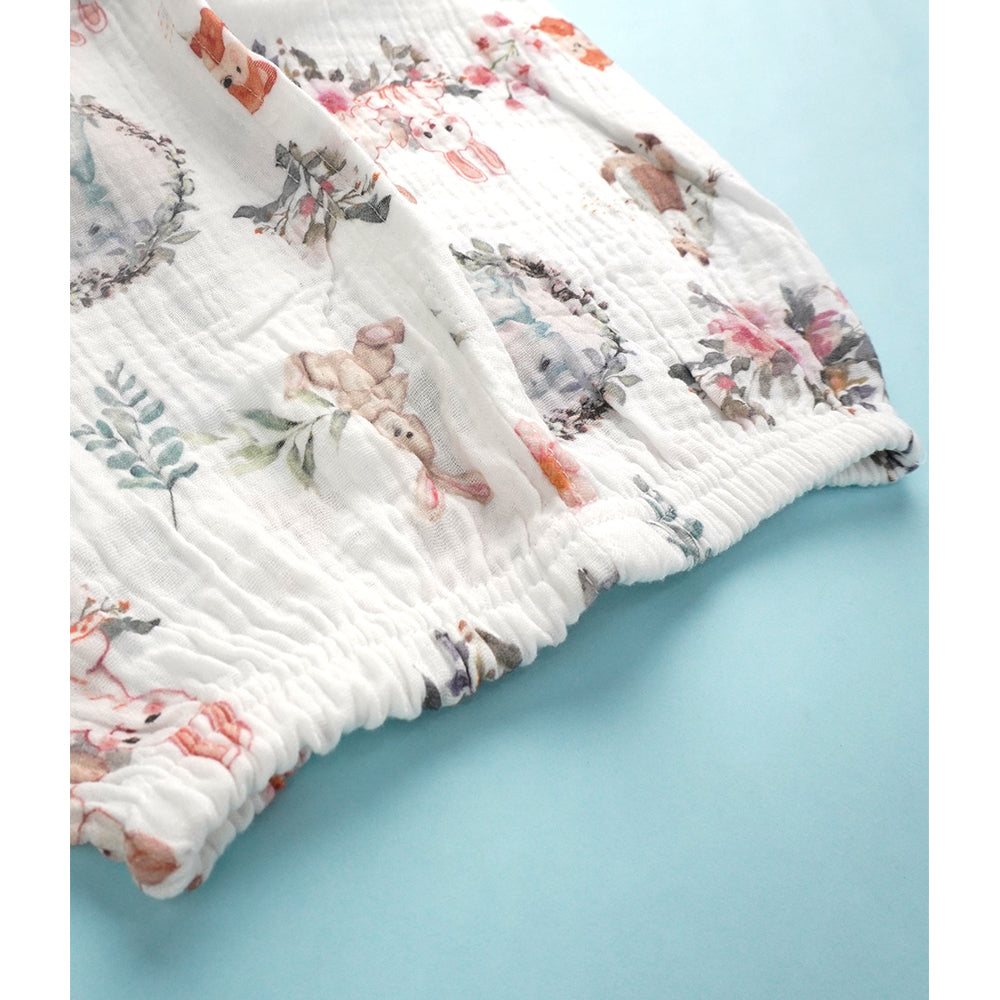 Woodland Bunny, Organic Crushed soft Muslin Cotton Kids Nightsuit