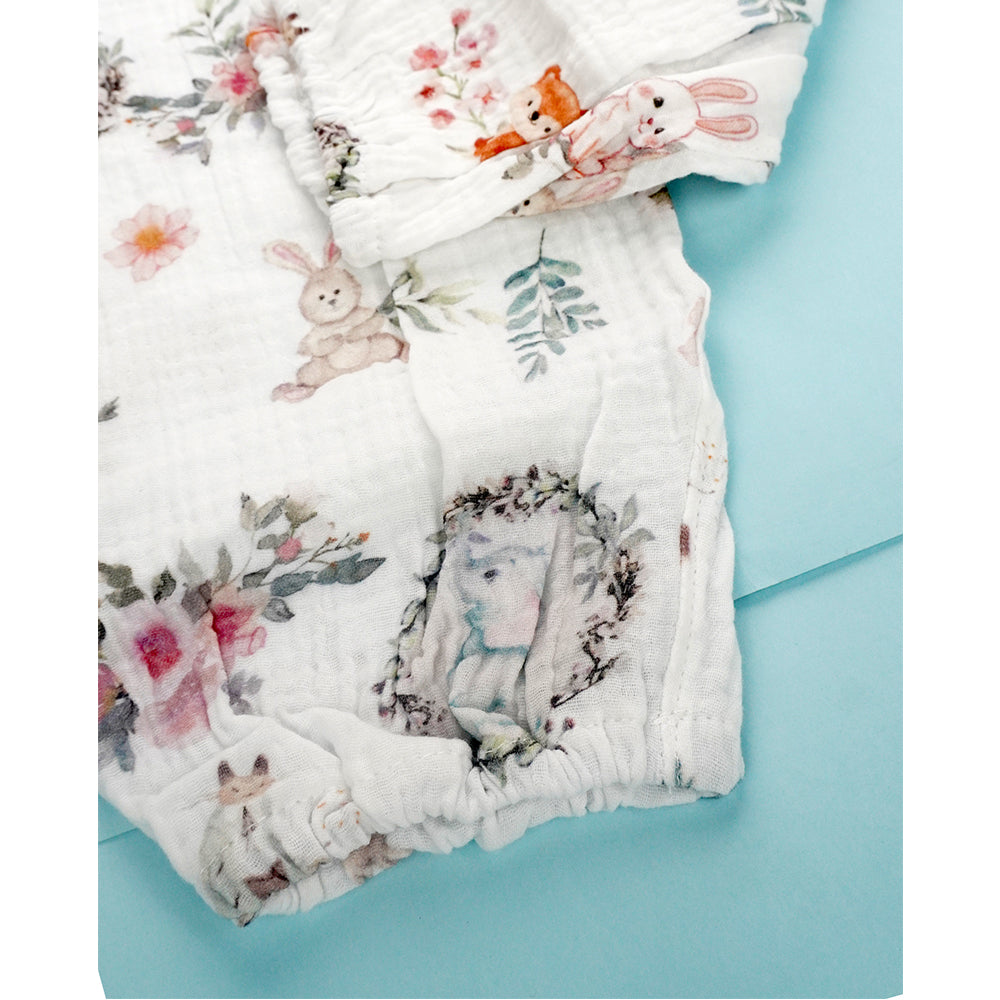 Woodland Bunny, Organic Crushed soft Muslin Cotton Kids Nightsuit