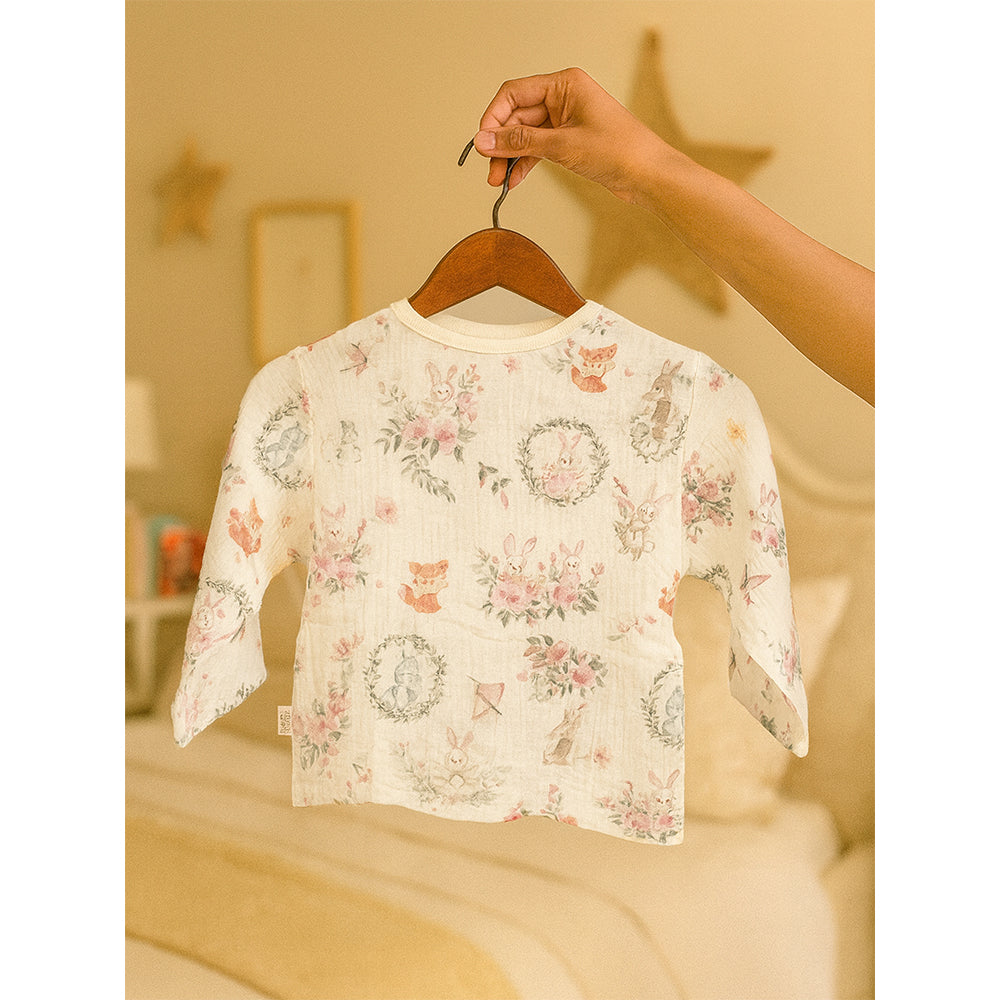 Woodland Bunny, Organic Crushed soft Muslin Cotton Kids Nightsuit