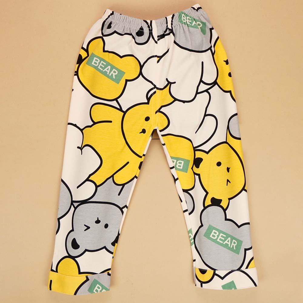 Yellow Grey Bear print soft Cotton Kids Nightsuit