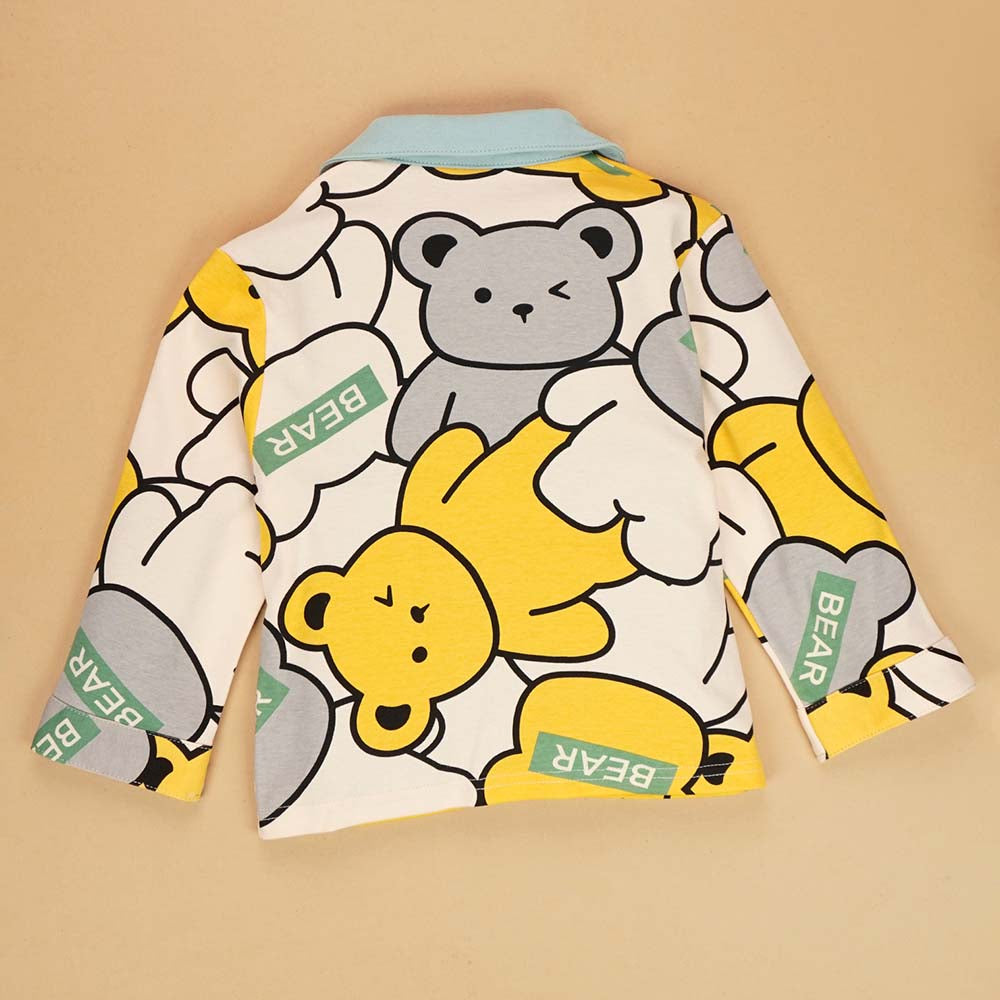 Yellow Grey Bear print soft Cotton Kids Nightsuit