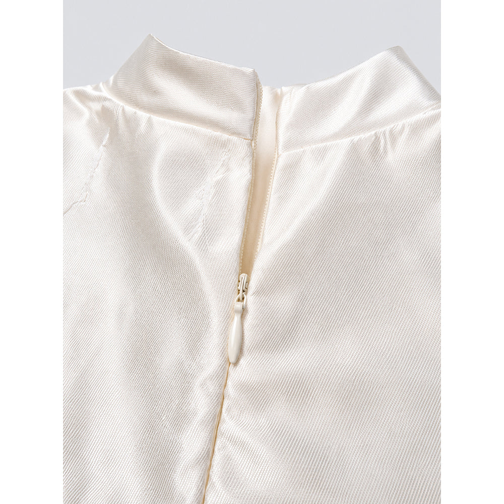 Ivory Satin Bow & Feather Trim Party Dress for Girls