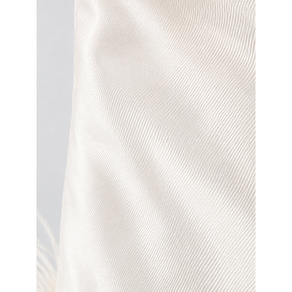 Ivory Satin Bow & Feather Trim Party Dress for Girls