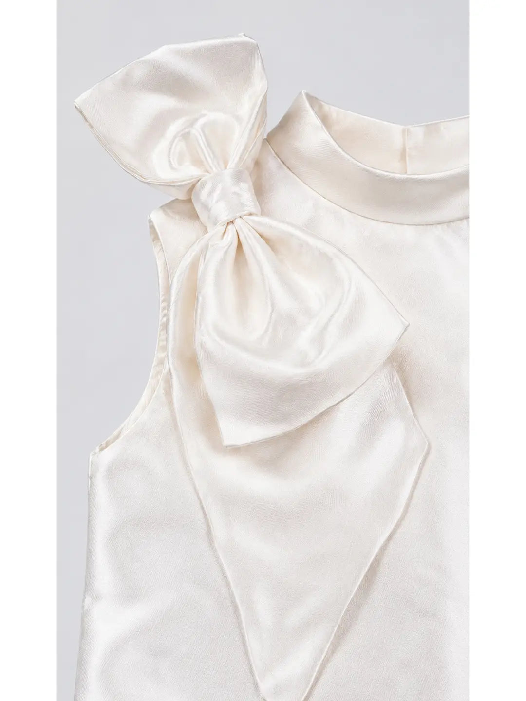 Ivory Satin Bow & Feather Trim Party Dress for Girls