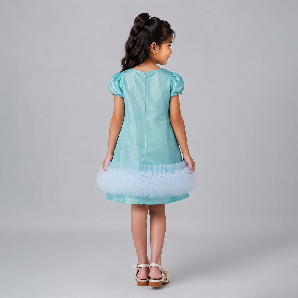 Mint Green Shimmer Ruffle Party Dress with Detachable Bow for Girls