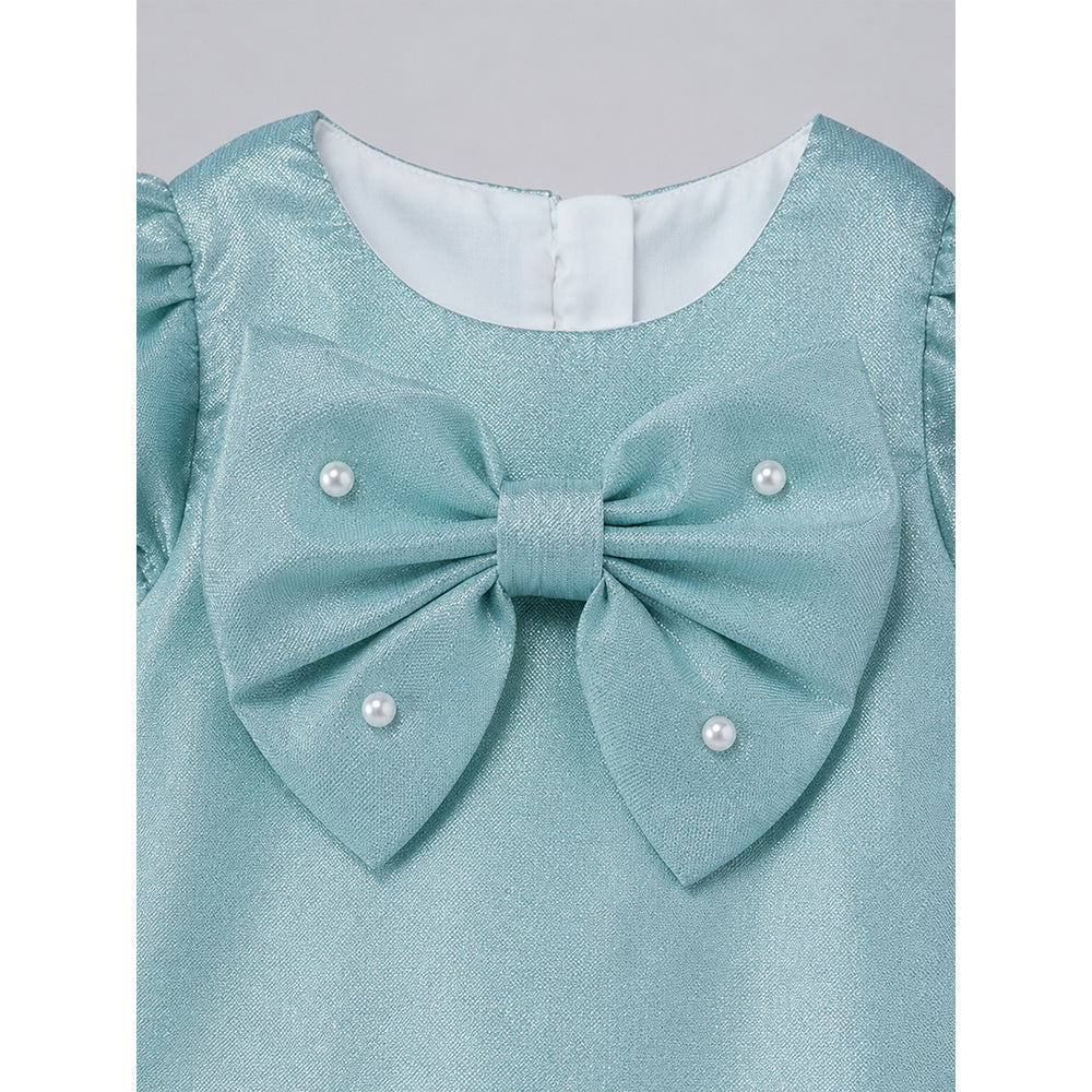 Mint Green Shimmer Ruffle Party Dress with Detachable Bow for Girls