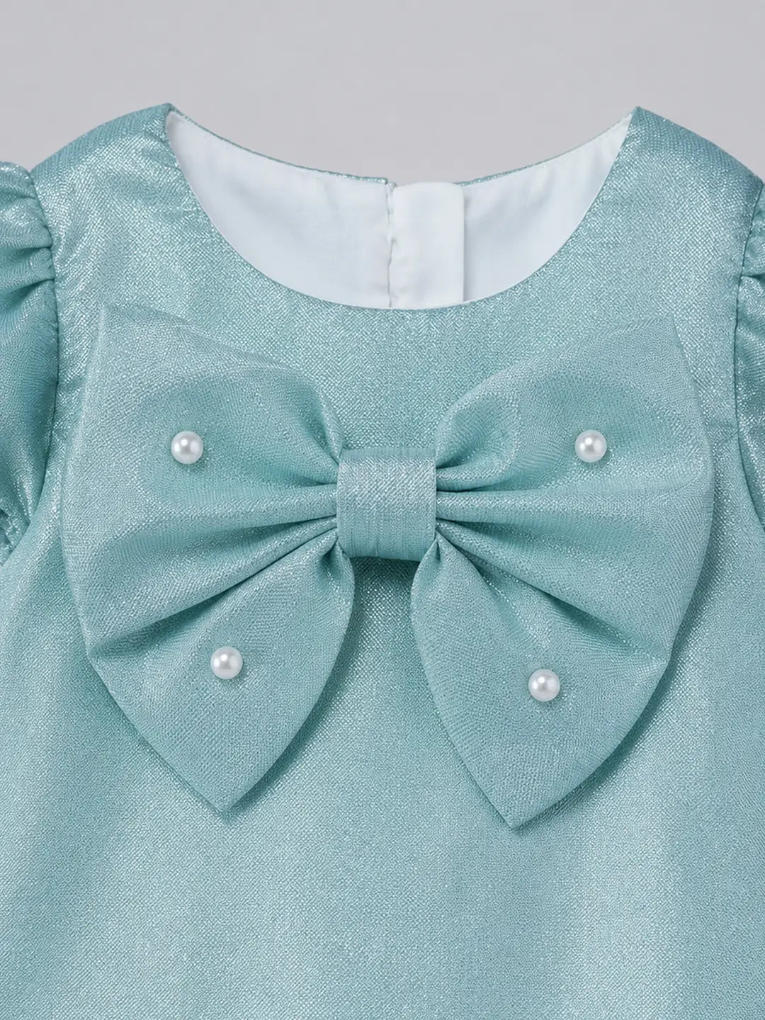 Mint Green Shimmer Ruffle Party Dress with Detachable Bow for Girls