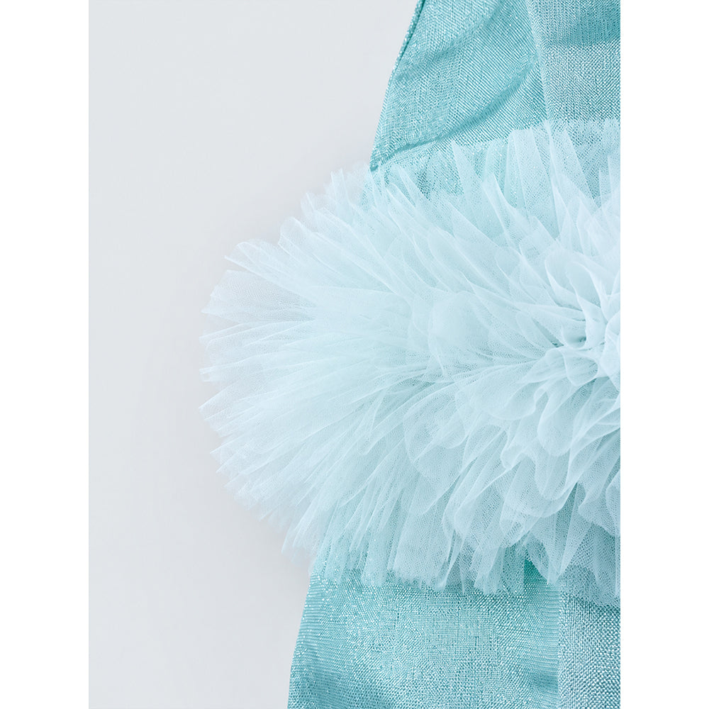 Mint Green Shimmer Ruffle Party Dress with Detachable Bow for Girls
