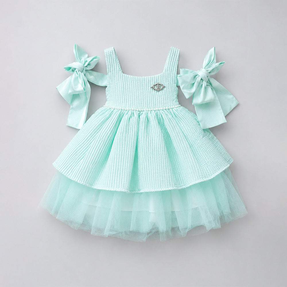 Pearl Mint Green Off-Shoulder Bow Party Dress for Girls