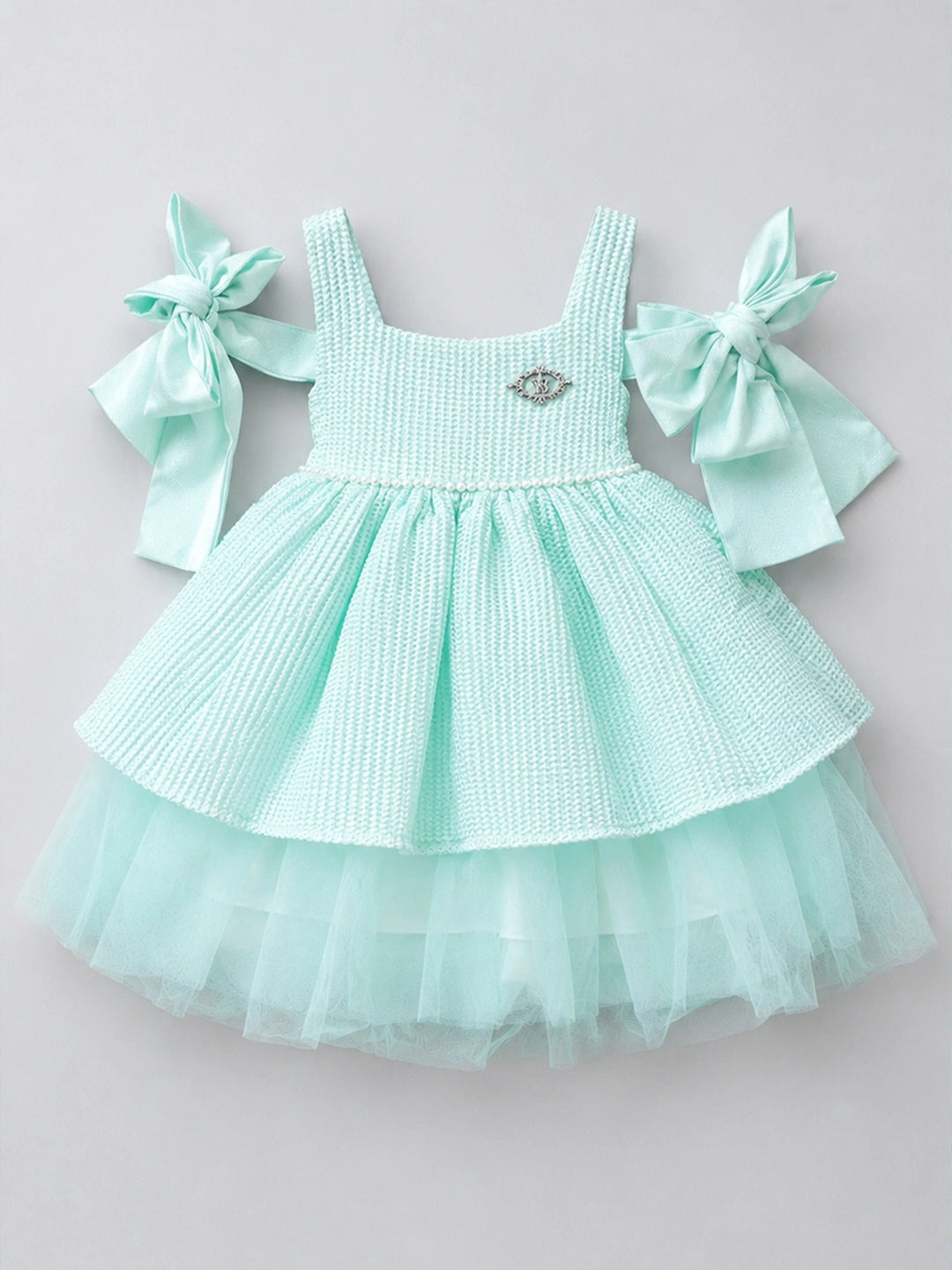 Pearl Mint Green Off-Shoulder Bow Party Dress for Girls
