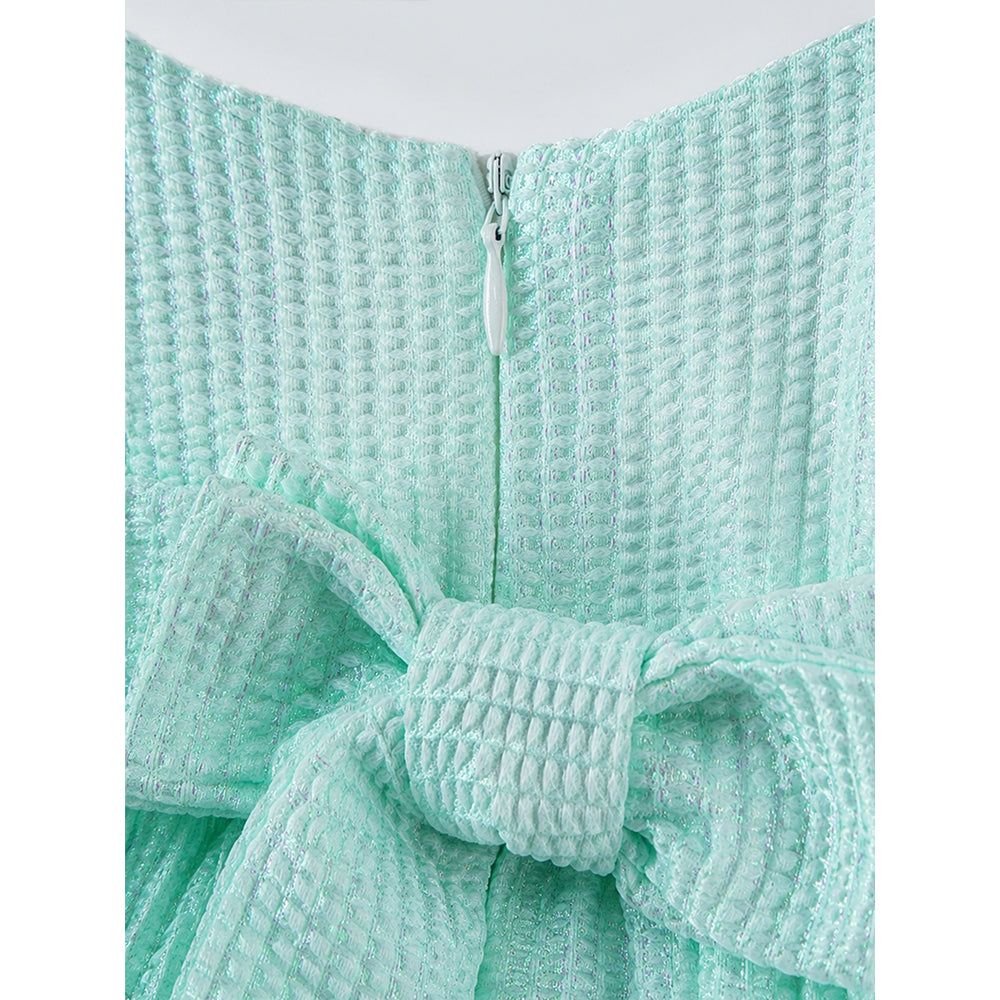 Pearl Mint Green Off-Shoulder Bow Party Dress for Girls