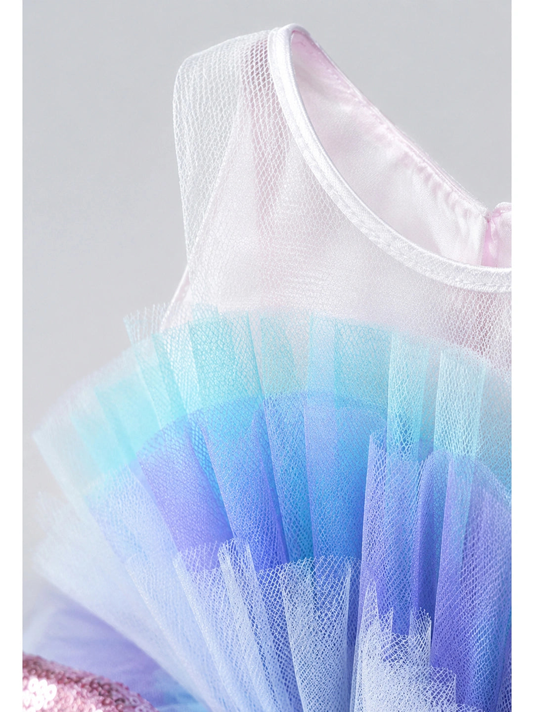 Pastel Multicolour Tulle Party Dress with Detachable Sequin Bow for Girls