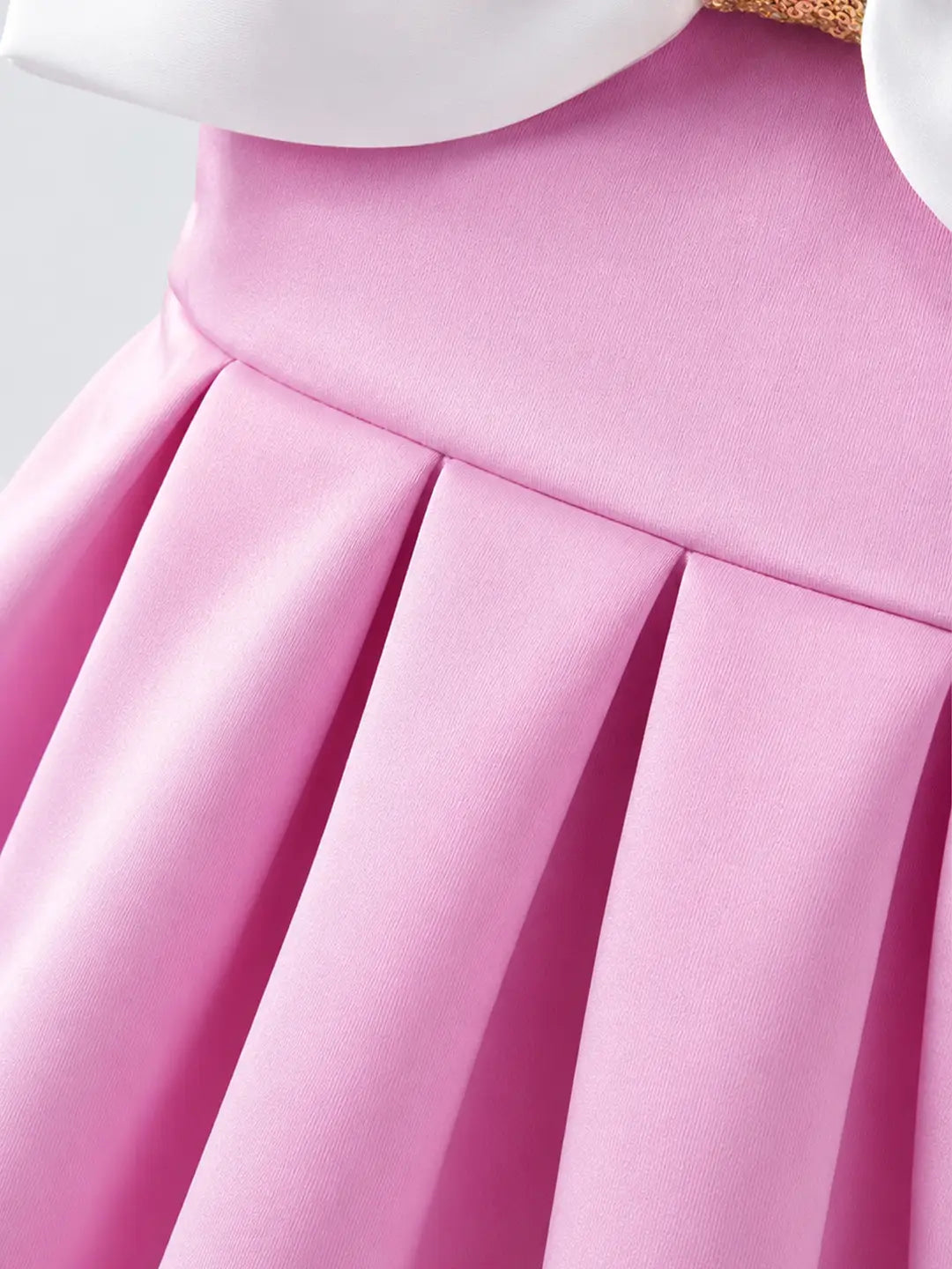 Pink Oversized Bow Party Dress with Floral Pearl Brooch accessory for Girls