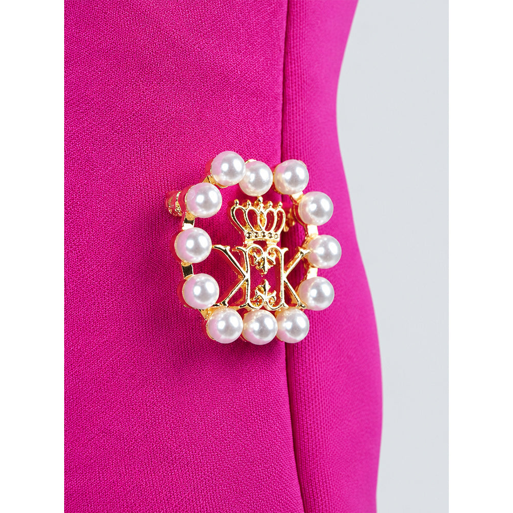 Fuschia Pink Petal Ruffle style Party Dress with Crown Brooch for Girls