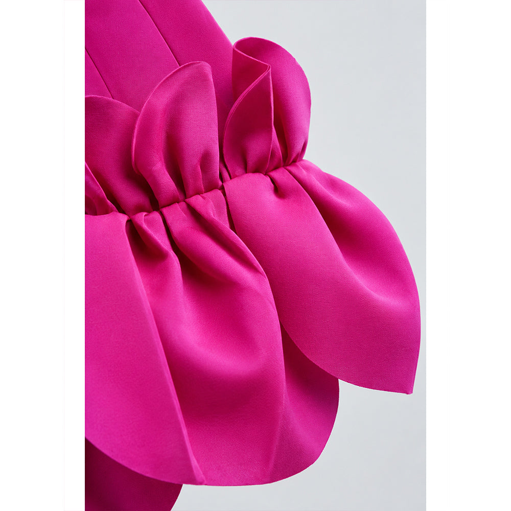 Fuschia Pink Petal Ruffle style Party Dress with Crown Brooch for Girls