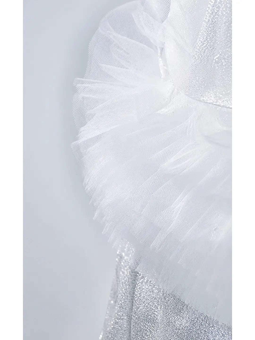 Silver Shimmer Ruffle Party Dress with Detachable Bow for Girls