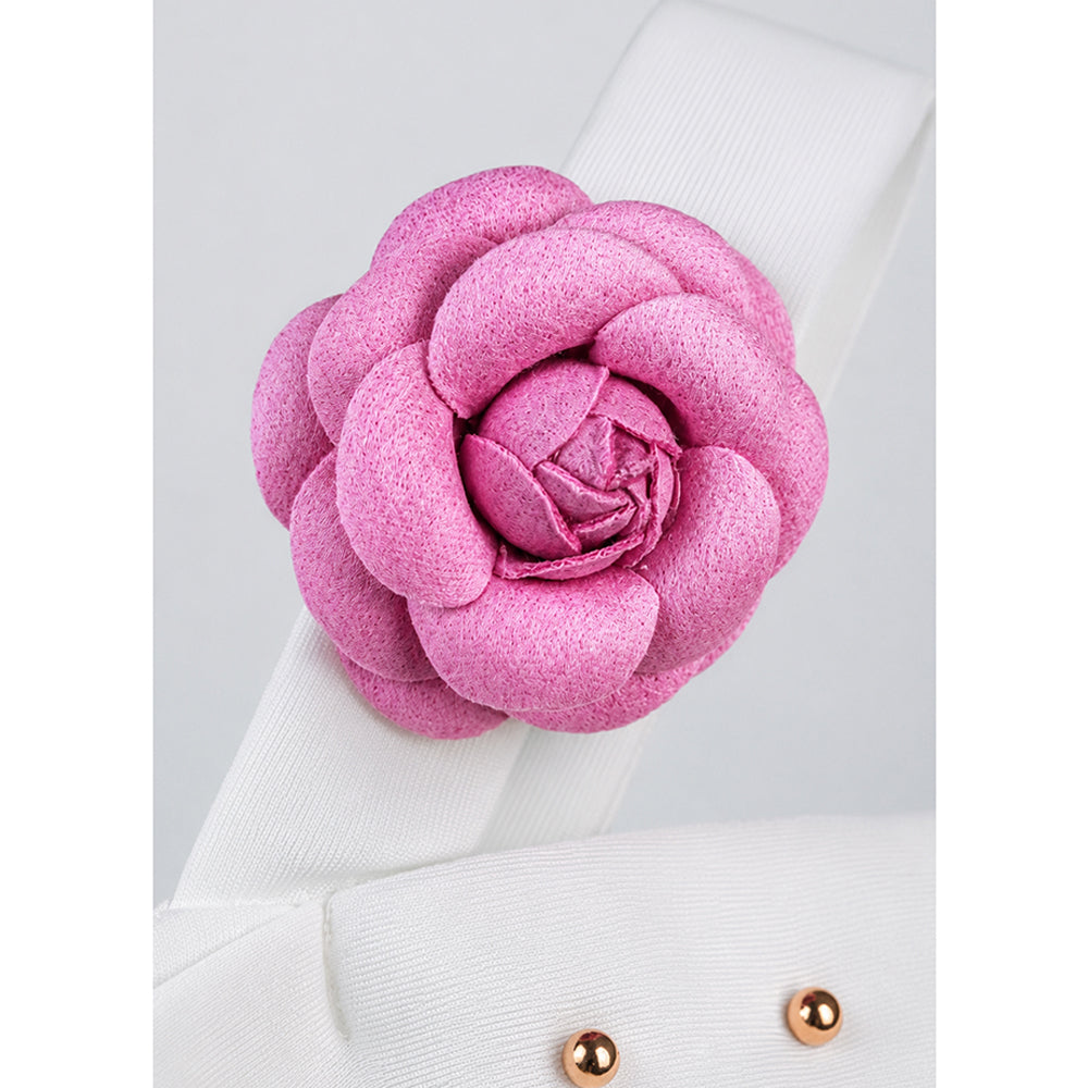 White Oversized Bow Party Dress with Rose Brooch Accessory for Girls