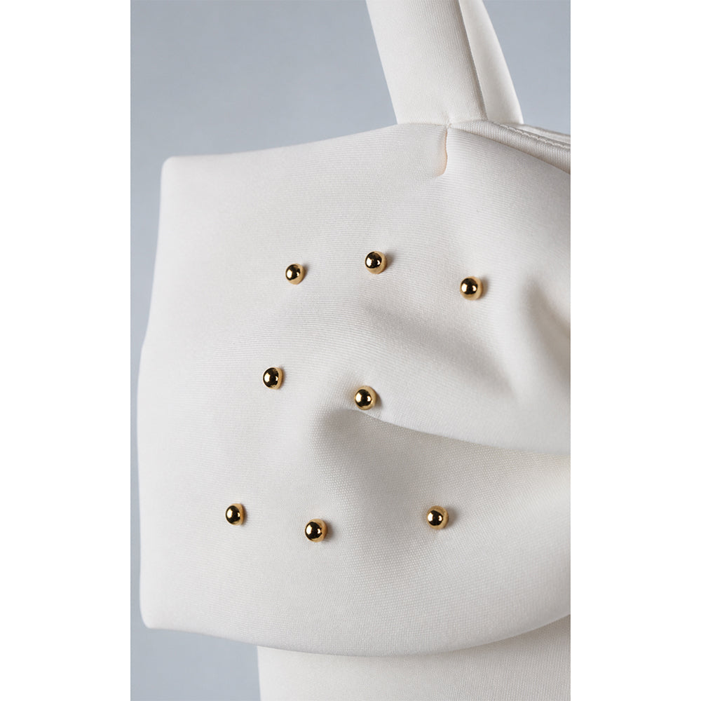White Oversized Bow Party Dress with Rose Brooch Accessory for Girls