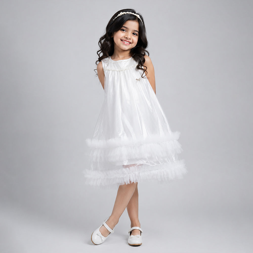 Shimmery White Ruffle Party Dress for Girls