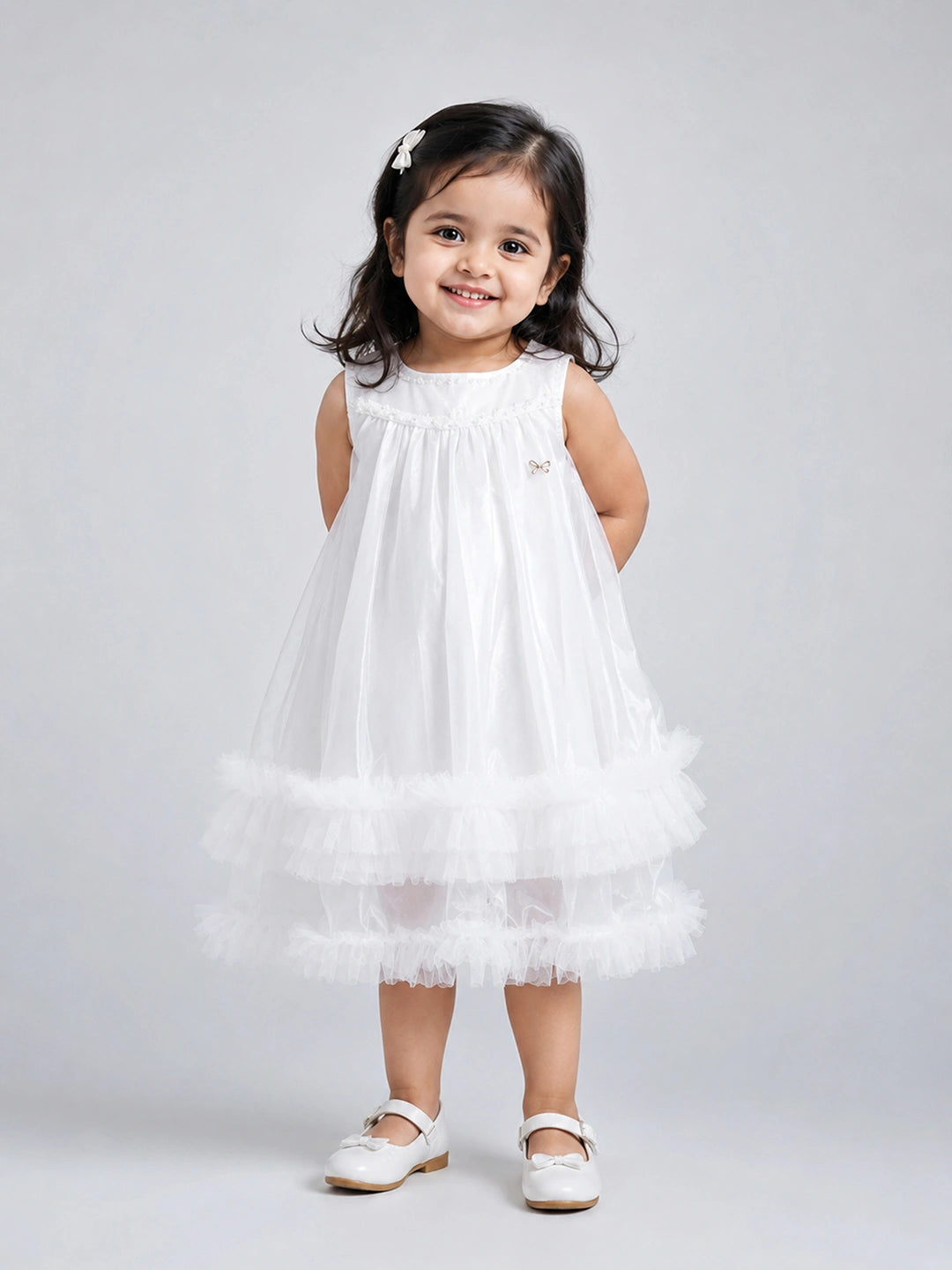 Shimmery White Ruffle Party Dress for Girls