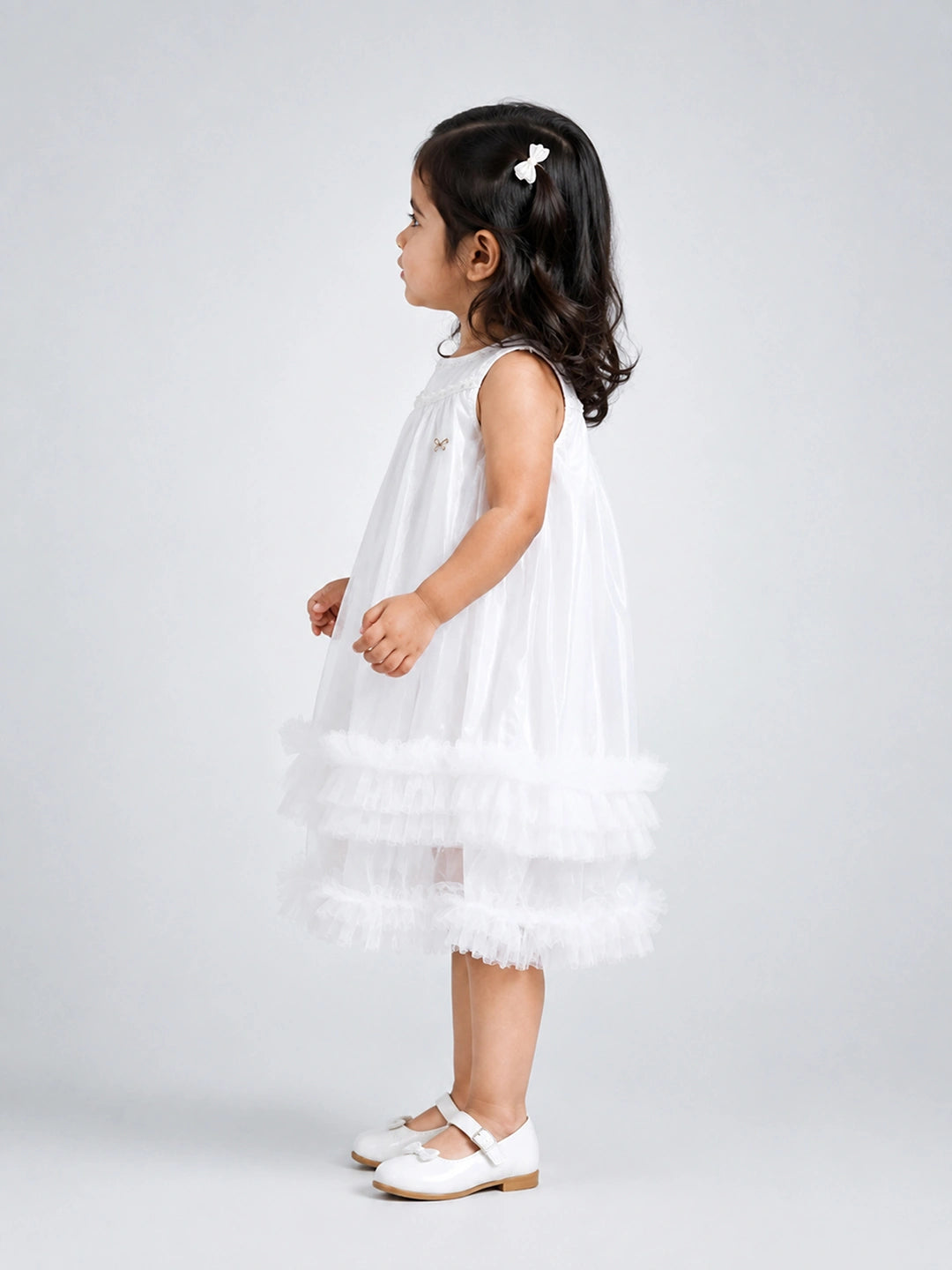 Shimmery White Ruffle Party Dress for Girls