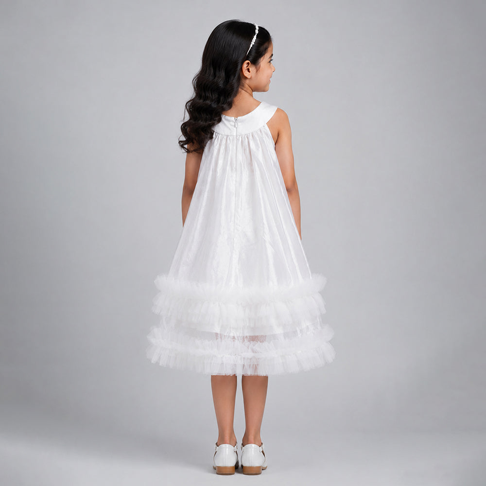 Shimmery White Ruffle Party Dress for Girls
