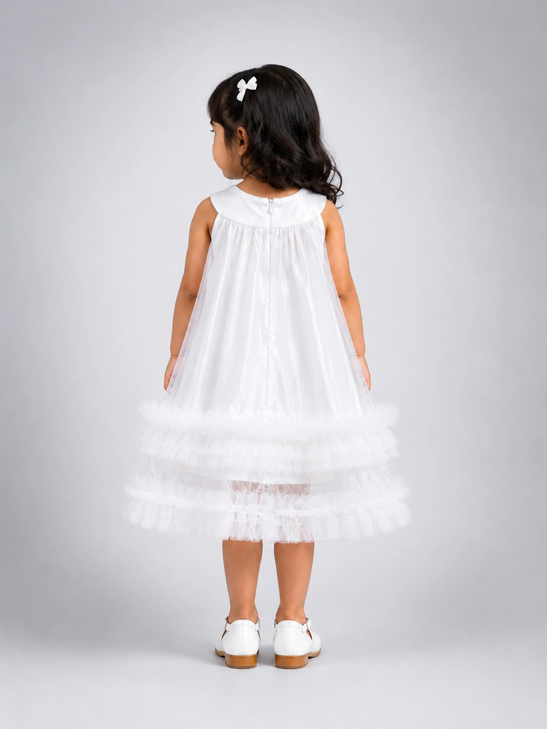 Shimmery White Ruffle Party Dress for Girls