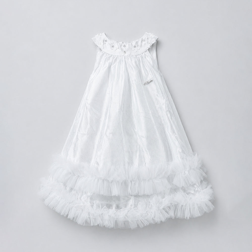 Shimmery White Ruffle Party Dress for Girls