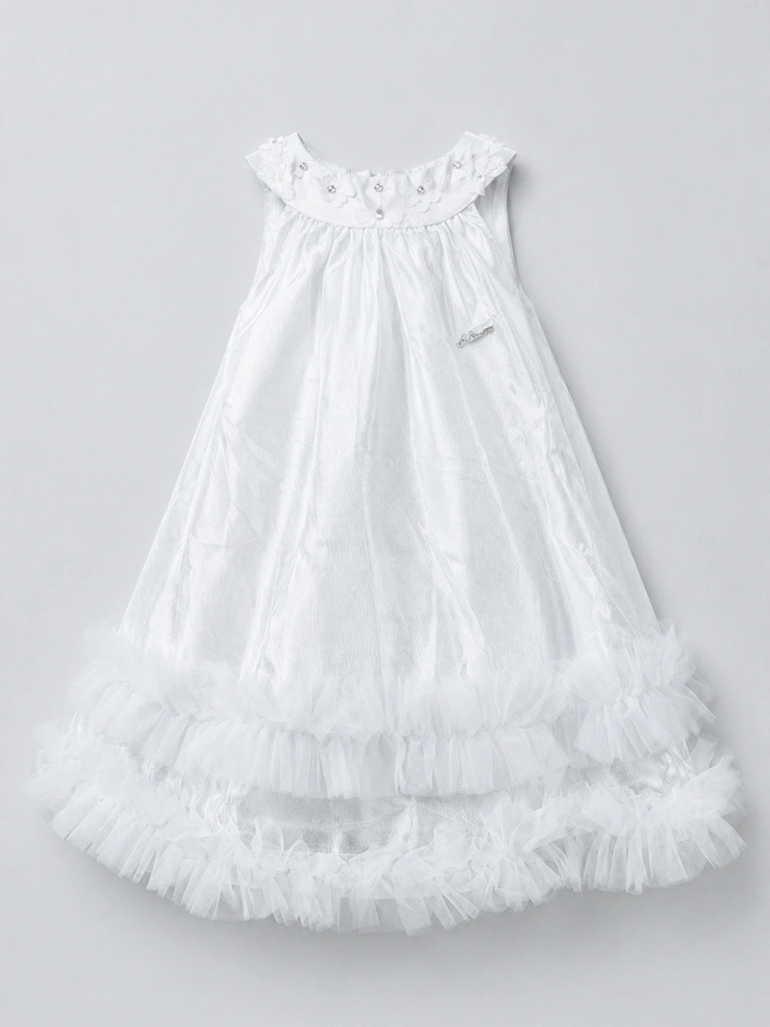 Shimmery White Ruffle Party Dress for Girls