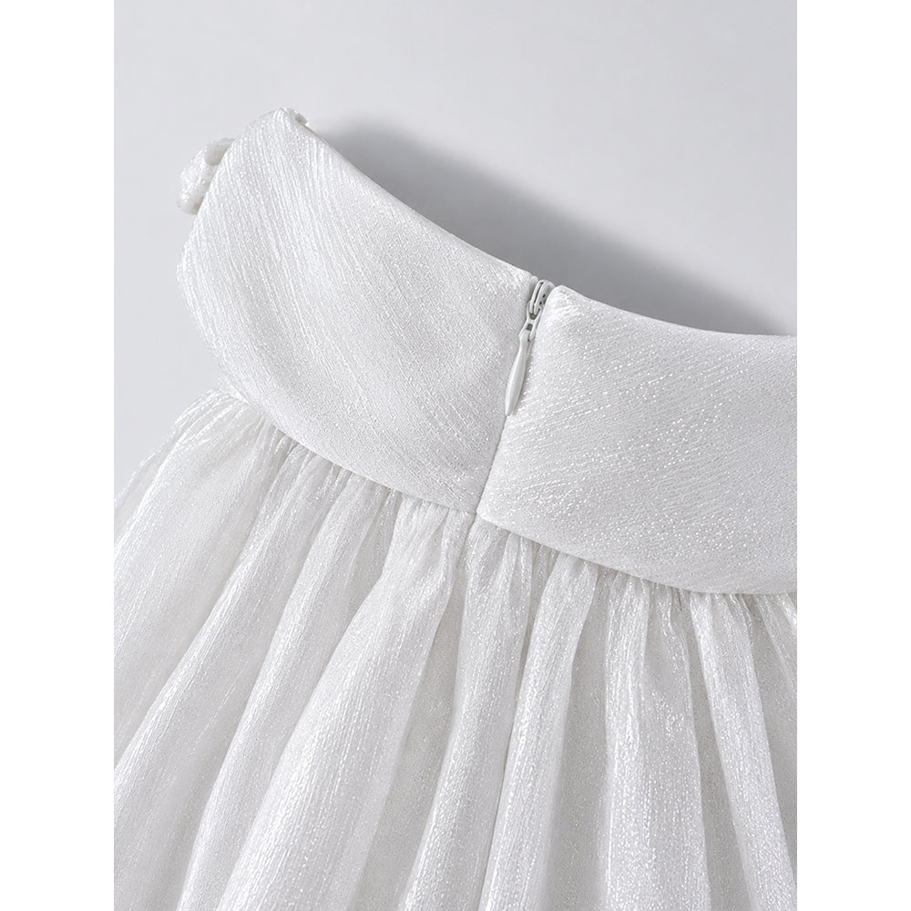 Shimmery White Ruffle Party Dress for Girls
