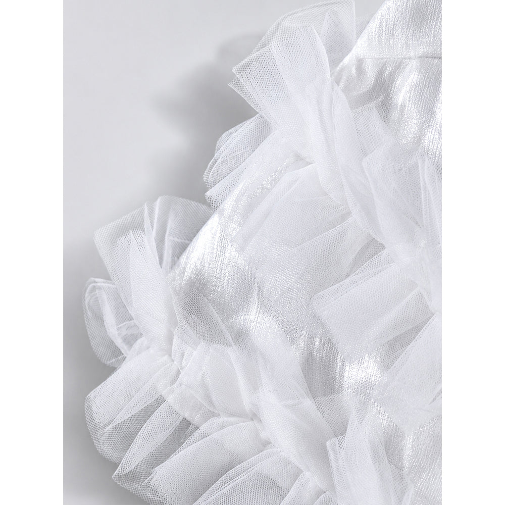 Shimmery White Ruffle Party Dress for Girls