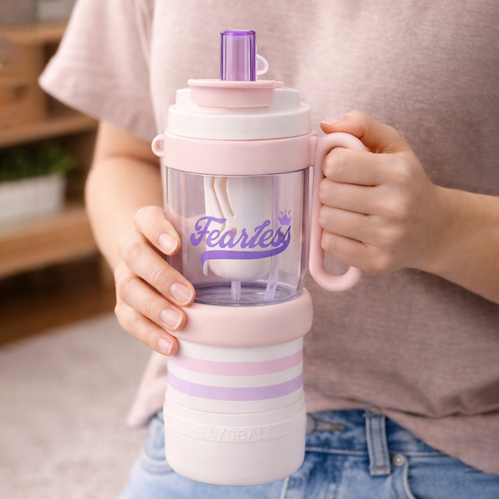 Pink White 4 in one Water Bottle , infuser & mini snack box for teens and Adults, 1000ml