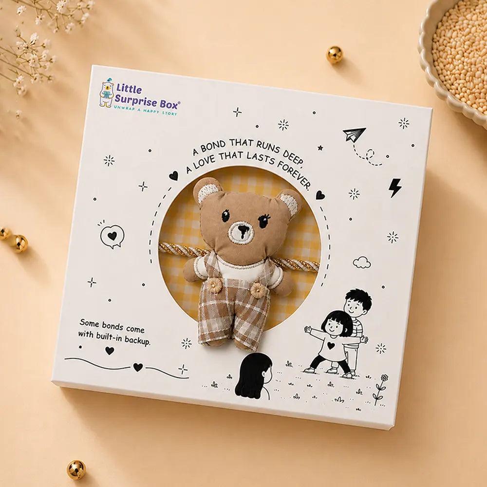 Dual style Checks Teddy Bear Rakhi & Broach clip for Kids