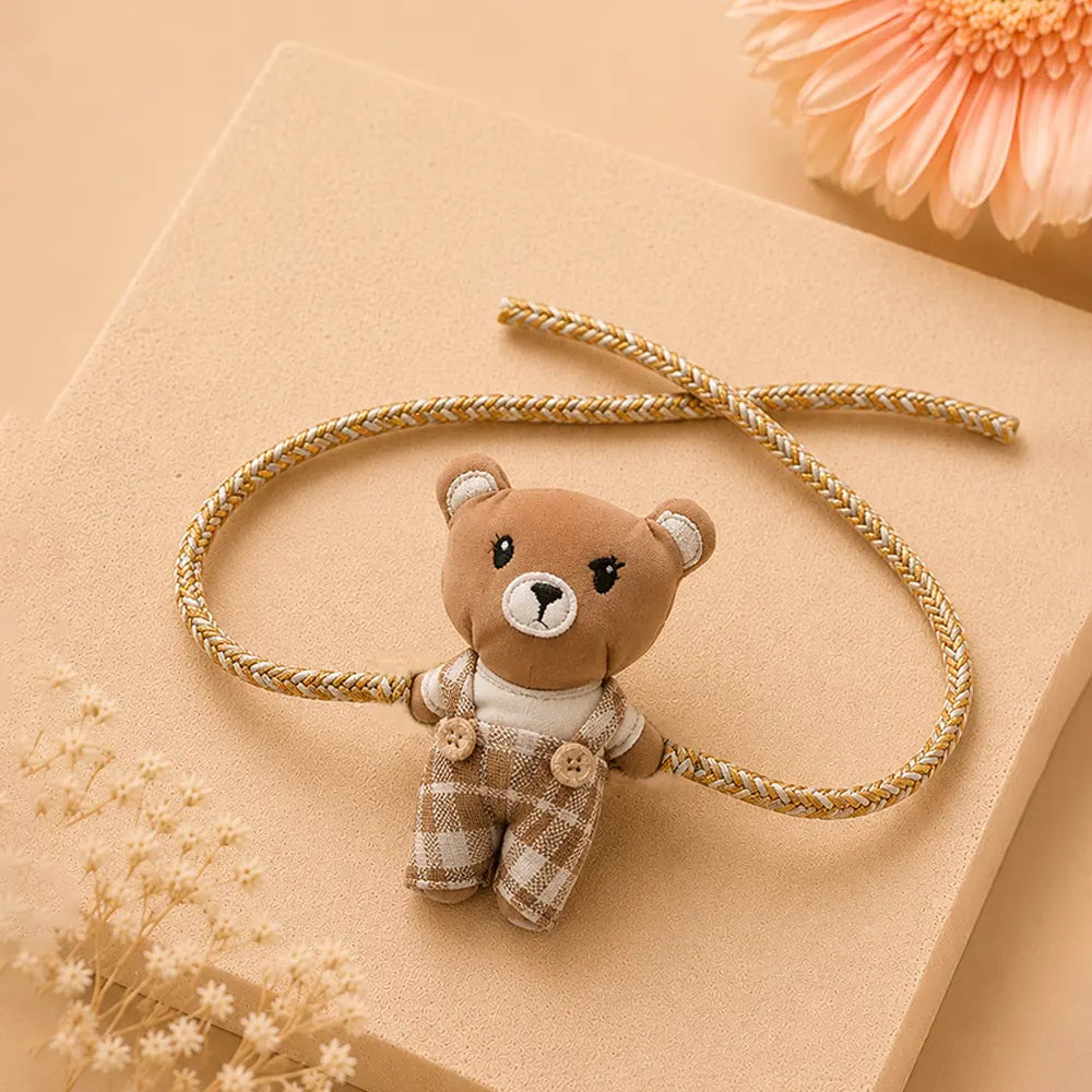 Dual style Checks Teddy Bear Rakhi & Broach clip for Kids