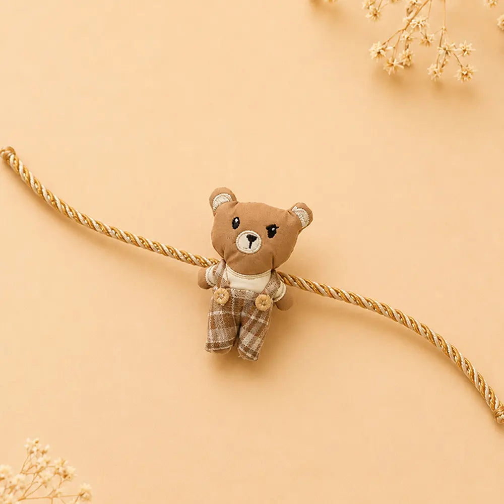 Dual style Checks Teddy Bear Rakhi & Broach clip for Kids